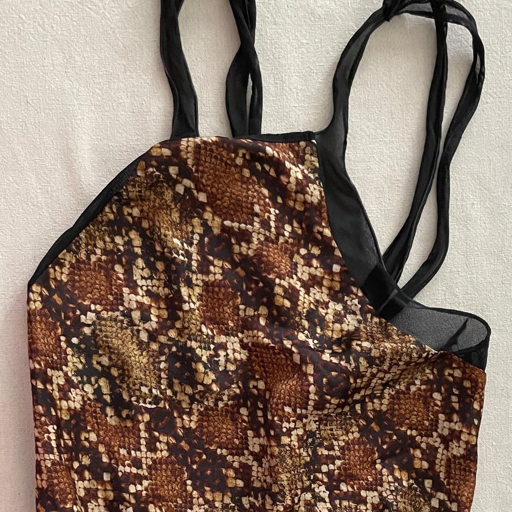 FREE PEOPLE INTIMATELY Snake print bodysuit, XS, snake print black trim NWOT